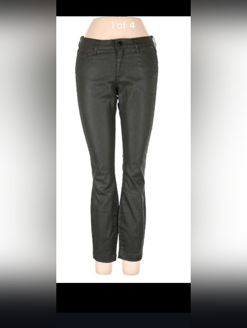 Zara Woman Dark Green Wax Finish Denim Boot-Cut Pants Size 4 Waist 28 Inches